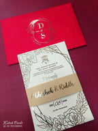 KL1051-1 Floral Border Gold Leaf Premium Wedding Card (2 Page)
