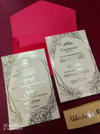 KL1051-1 Floral Border Gold Leaf Premium Wedding Card (2 Page)