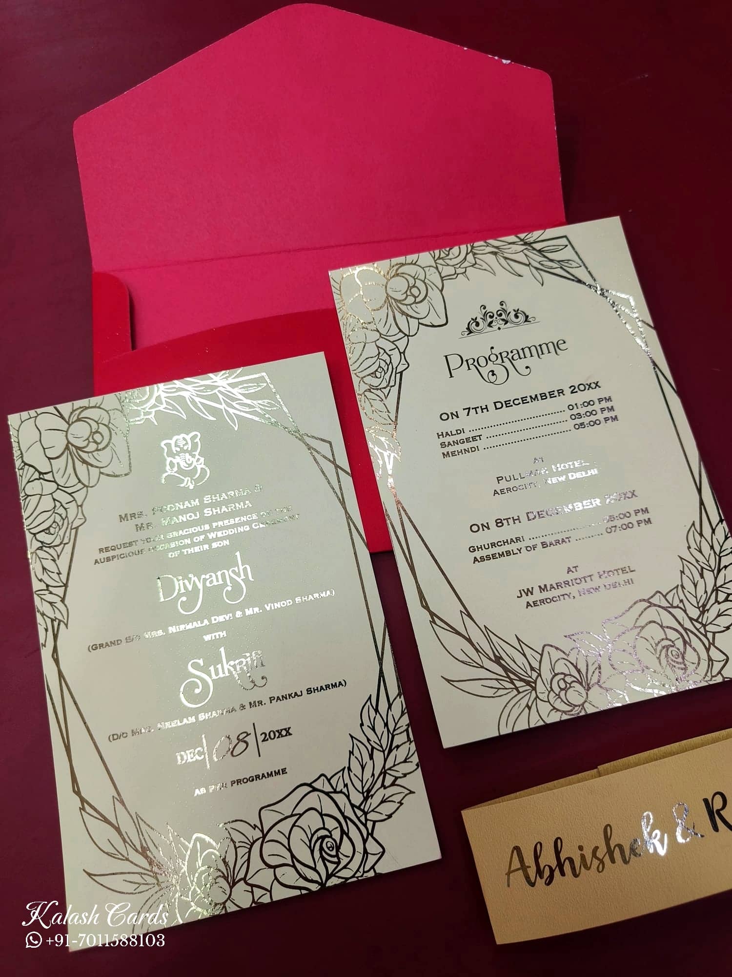KL1051-1 Floral Border Gold Leaf Premium Wedding Card (2 Page)