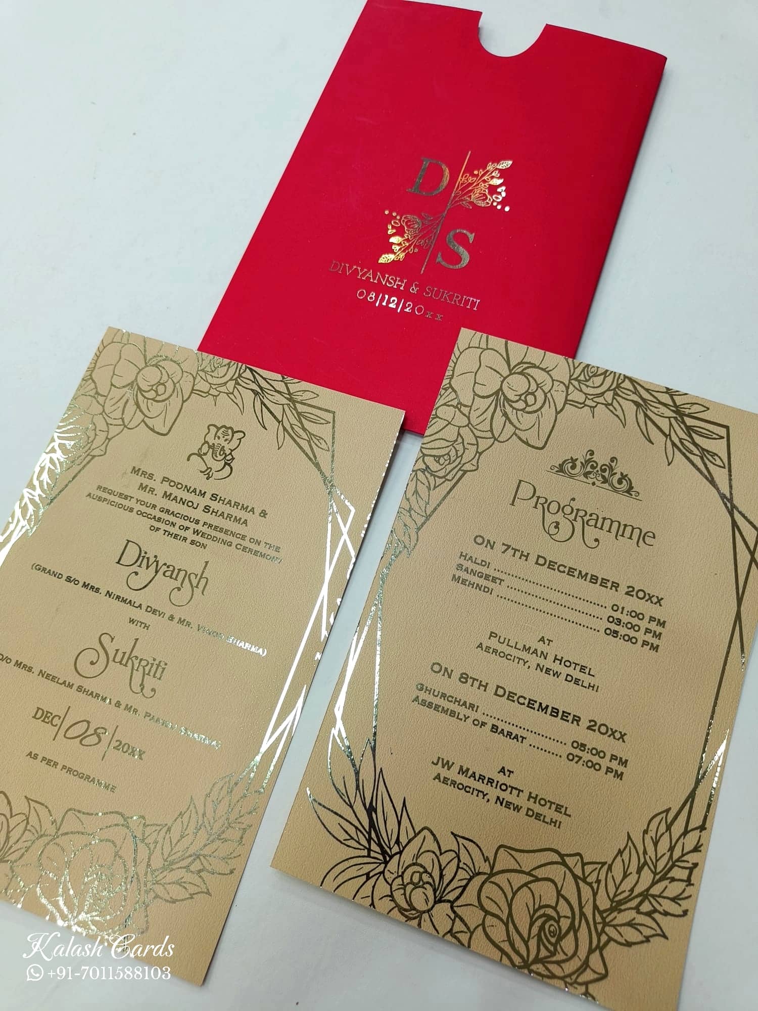 KL1051-2 Floral Design Gold Leaf Premium Wedding Card (2 Page)