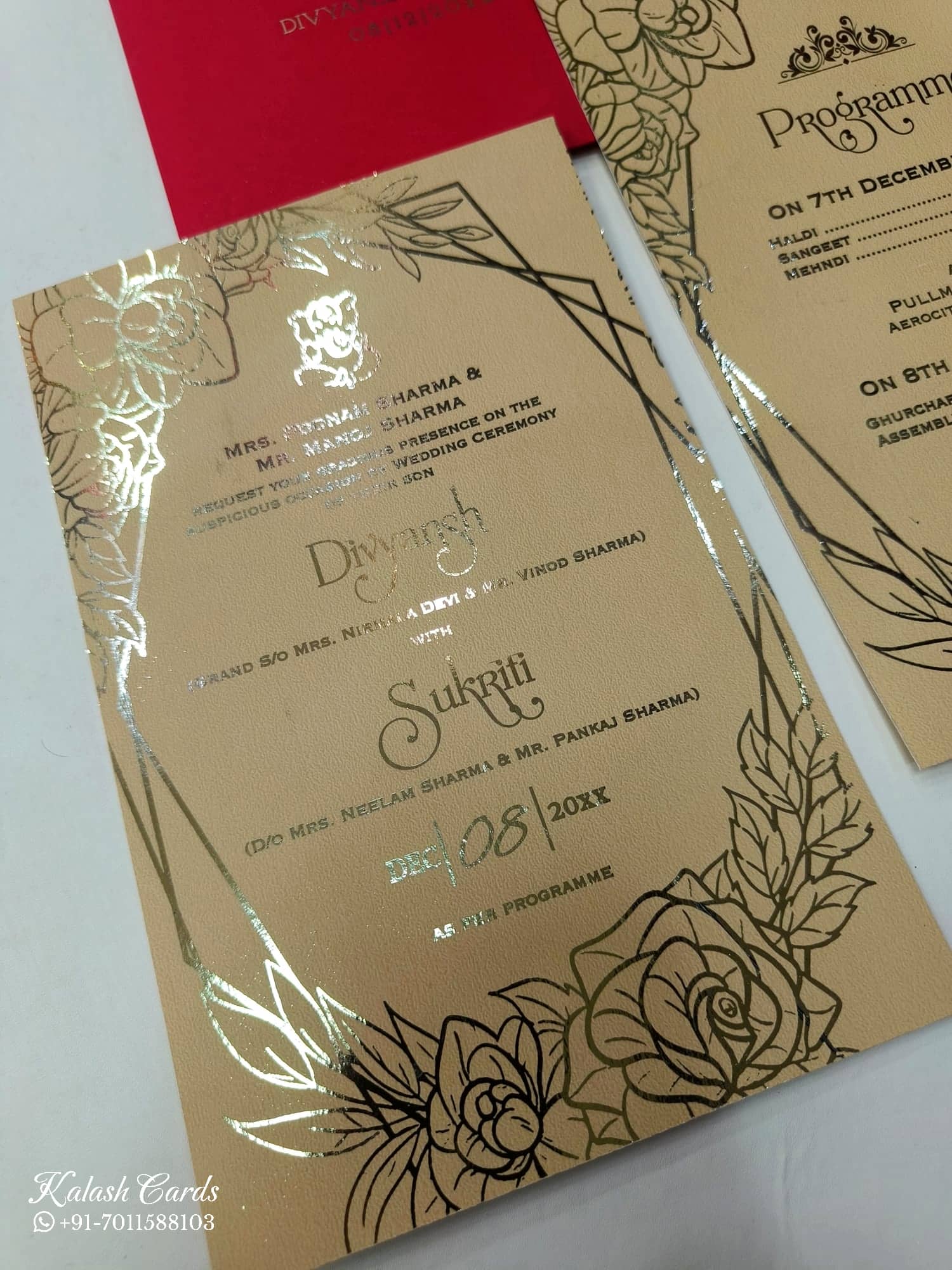KL1051-2 Floral Design Gold Leaf Premium Wedding Card (2 Page)