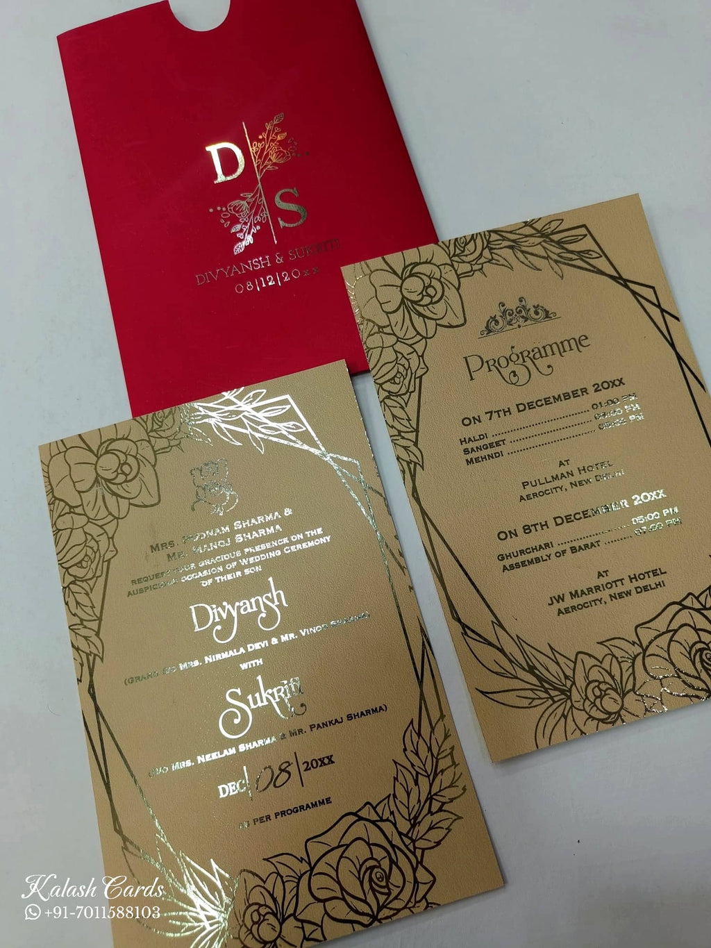 KL1051-2 Floral Design Gold Leaf Premium Wedding Card (2 Page)