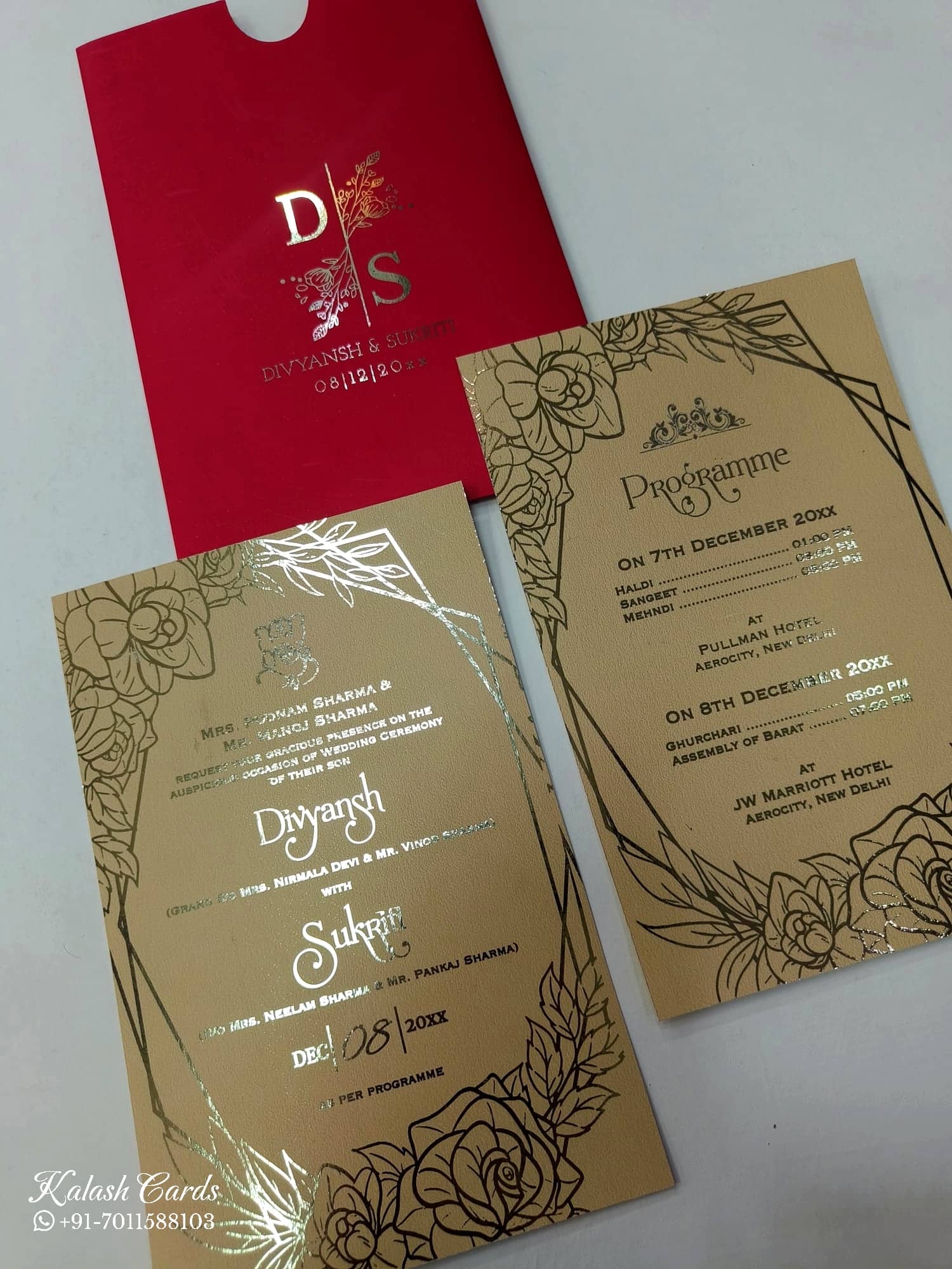KL1051-2 Floral Design Gold Leaf Premium Wedding Card (2 Page)