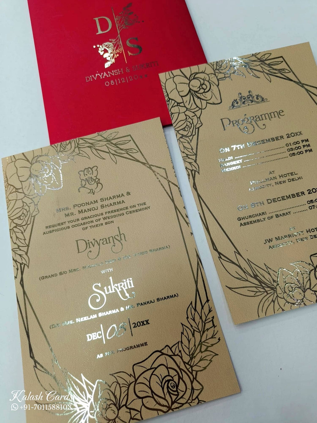 KL1051-2 Floral Design Gold Leaf Premium Wedding Card (2 Page)