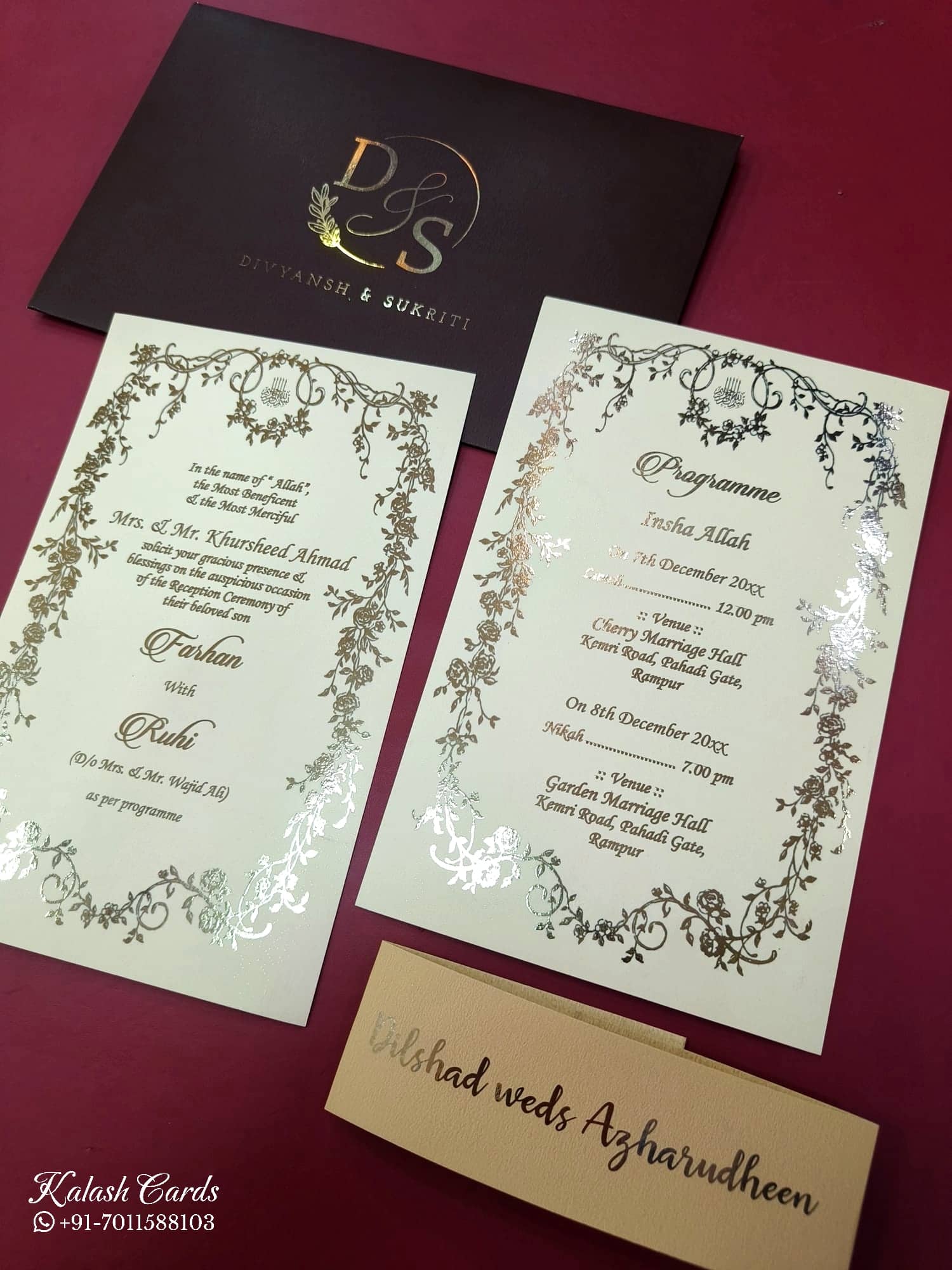 KL1052-1 Floral Theme Gold Leaf Premium Wedding Card (2 Page)