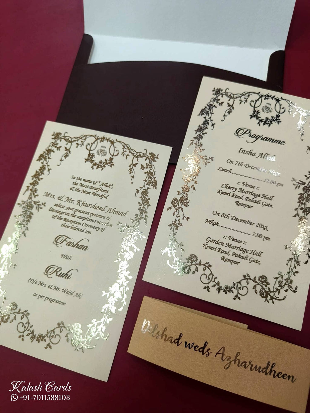 KL1052-1 Floral Theme Gold Leaf Premium Wedding Card (2 Page)