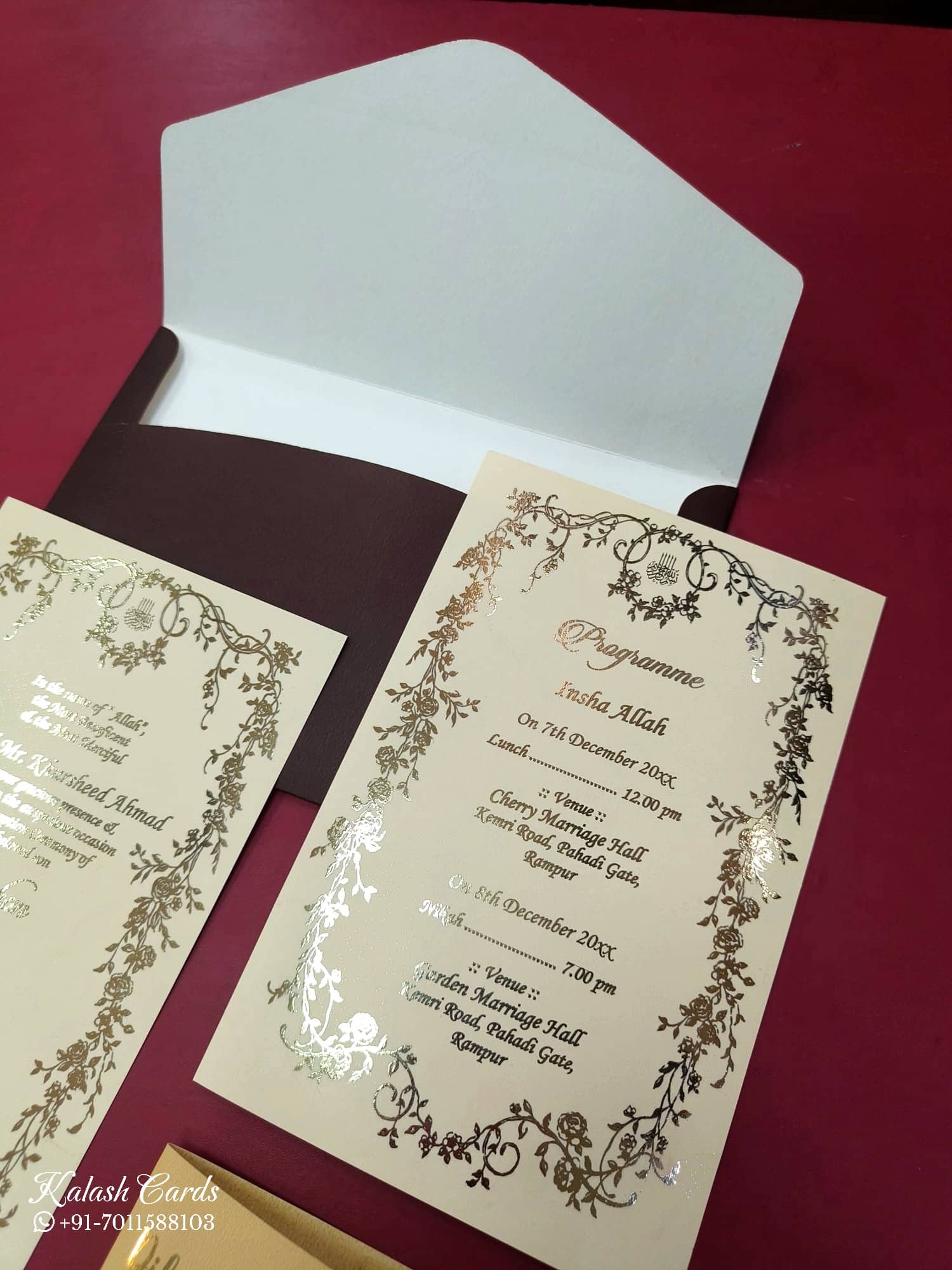 KL1052-1 Floral Theme Gold Leaf Premium Wedding Card (2 Page)