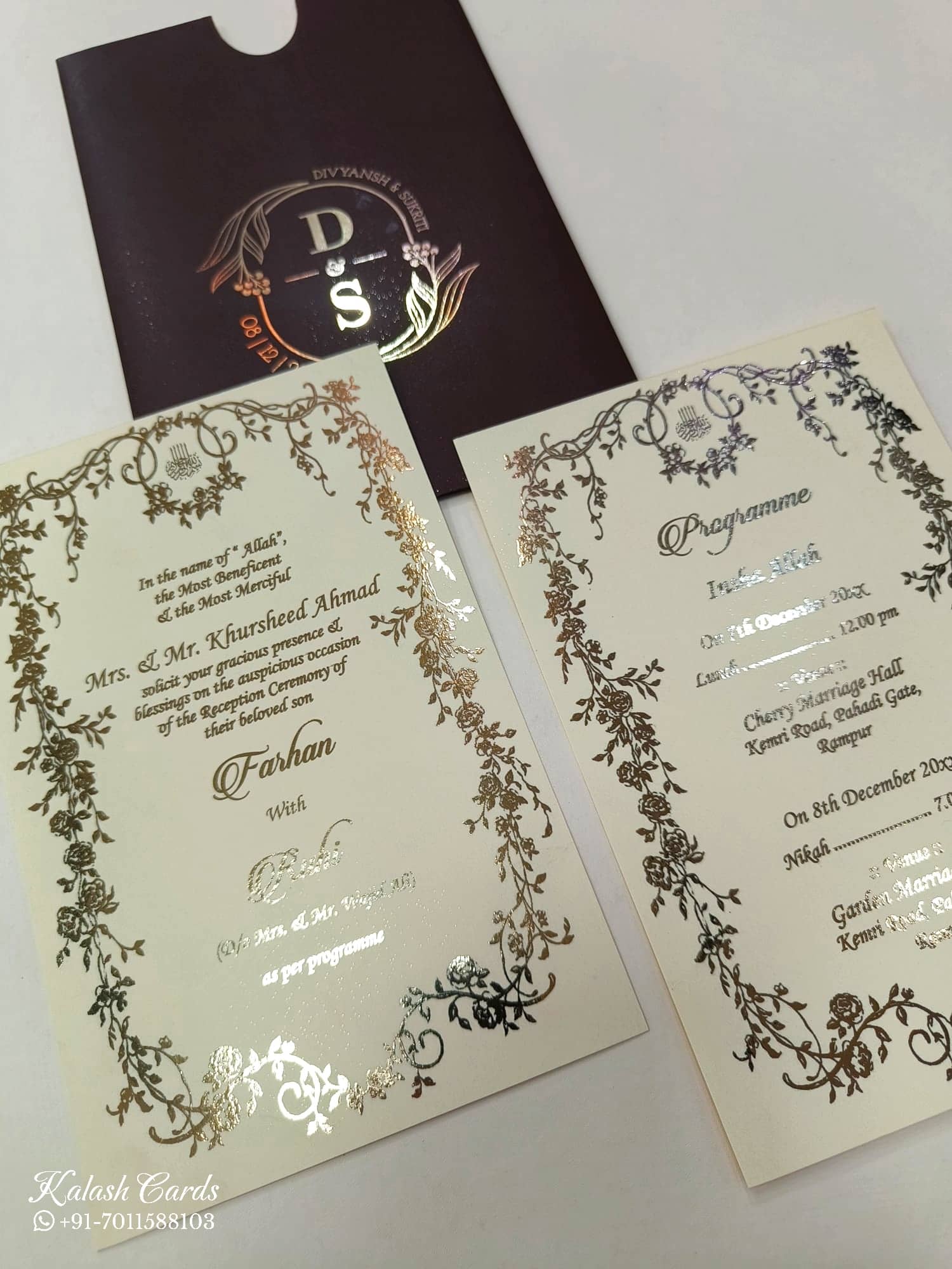 KL1052-2 Floral Theme Gold Leaf Premium Wedding Card (2 Page)