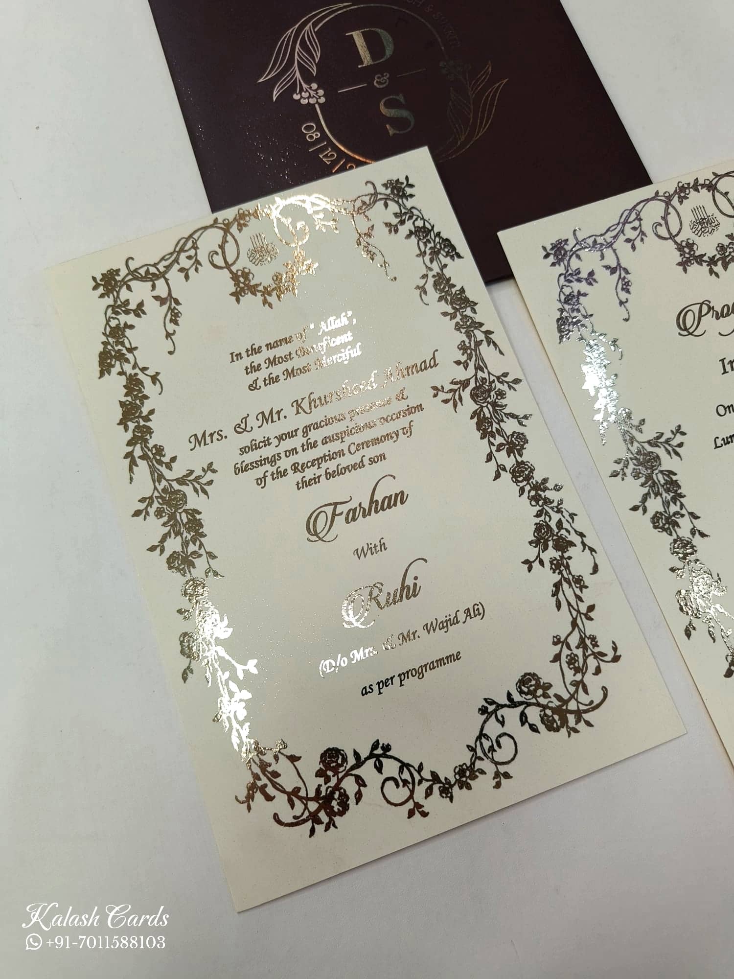 KL1052-2 Floral Theme Gold Leaf Premium Wedding Card (2 Page)