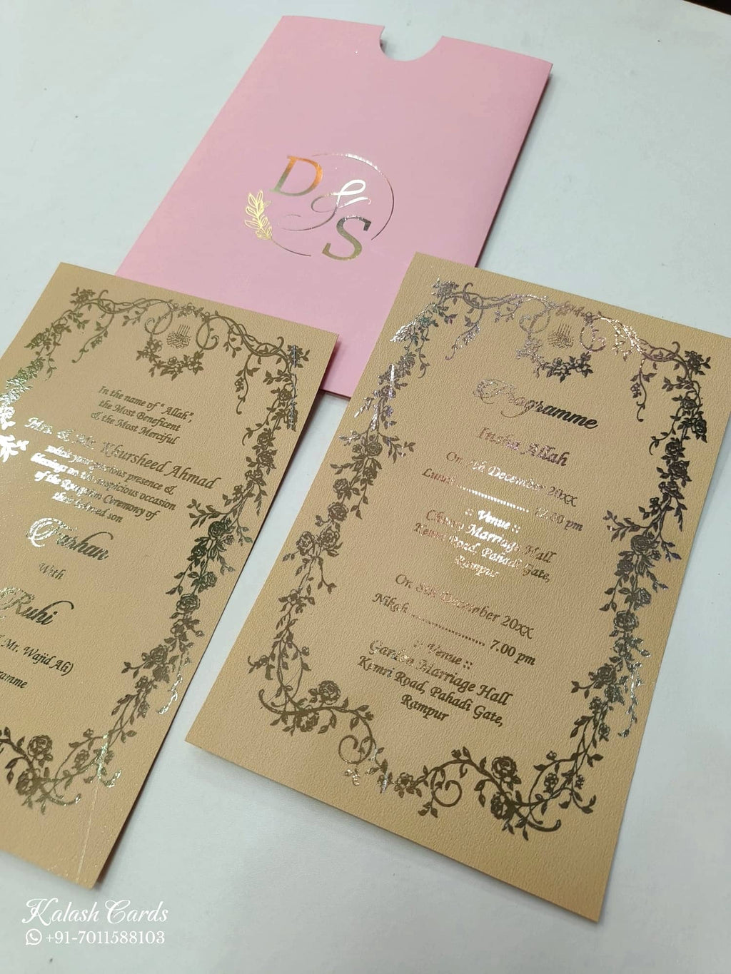 KL1052-3 Floral Theme Gold Leaf Premium Wedding Card (2 Page)