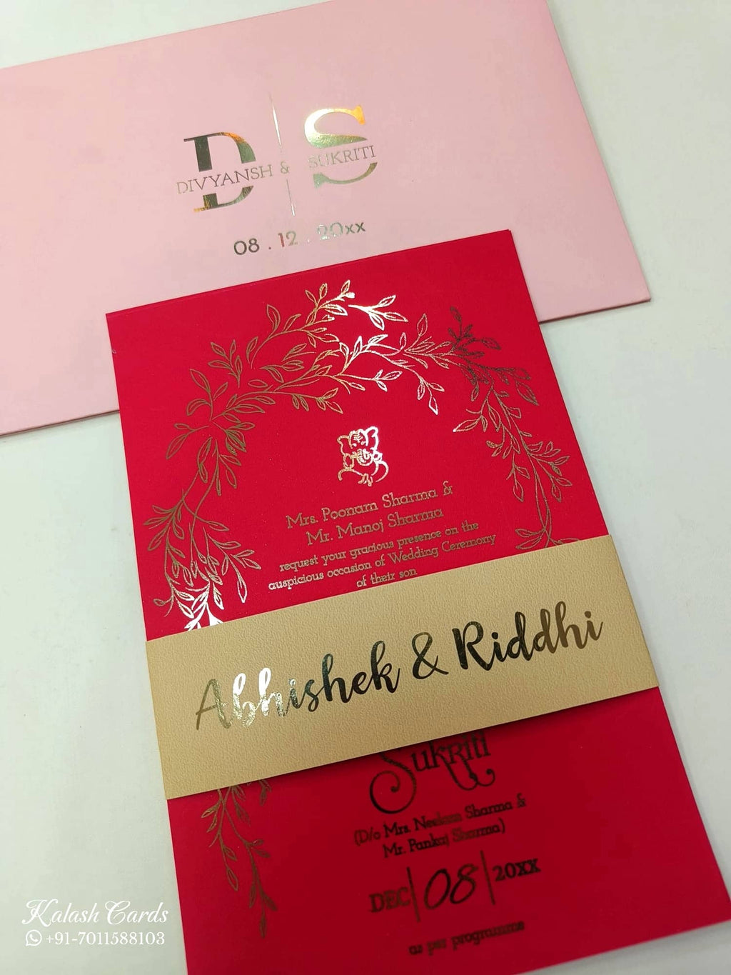 KL1053-1 Floral Theme Gold Leaf Premium Wedding Card (2 Page)