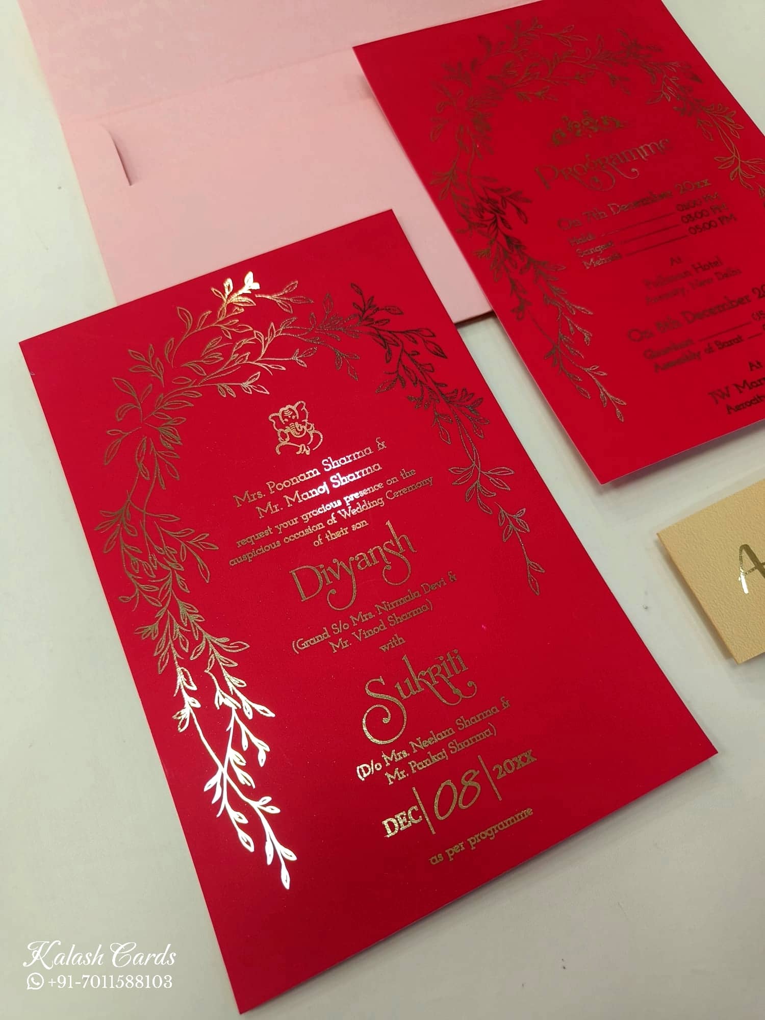 KL1053-1 Floral Theme Gold Leaf Premium Wedding Card (2 Page)