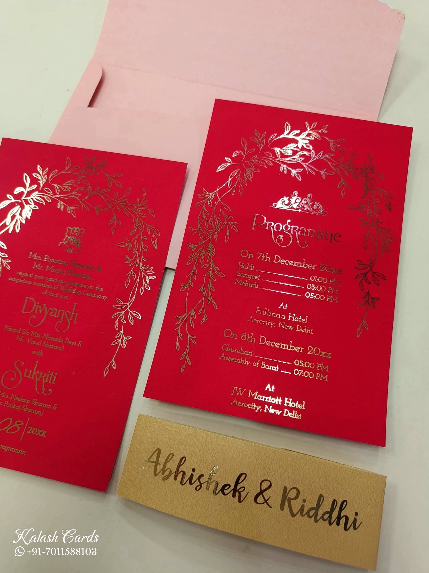 KL1053-1 Floral Theme Gold Leaf Premium Wedding Card (2 Page)