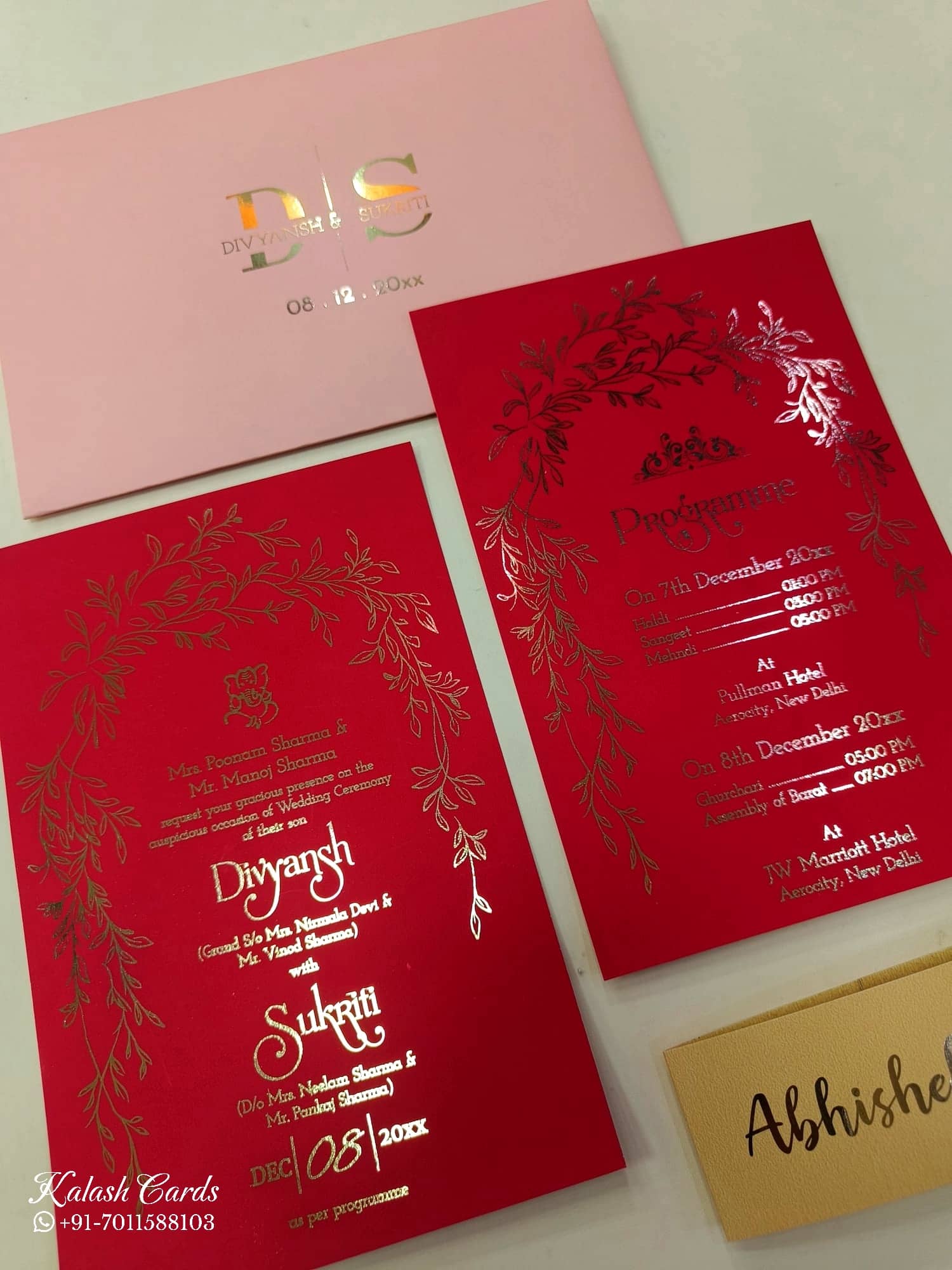 KL1053-1 Floral Theme Gold Leaf Premium Wedding Card (2 Page)