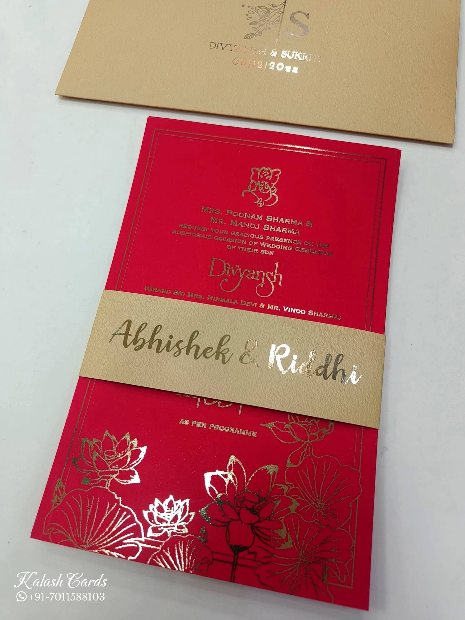 KL1054-1 Floral Theme Gold Leaf Premium Wedding Card (2 Page)