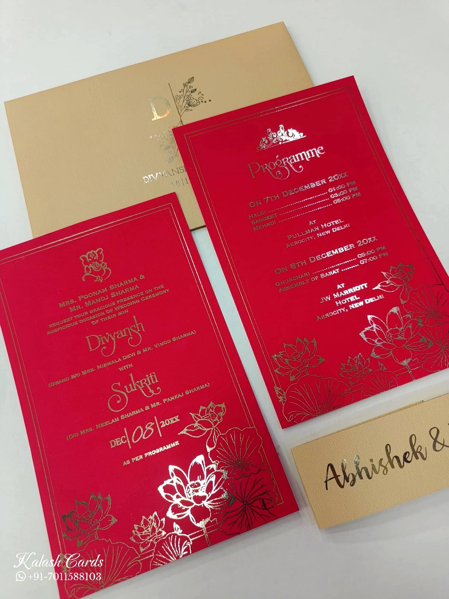 KL1054-1 Floral Theme Gold Leaf Premium Wedding Card (2 Page)