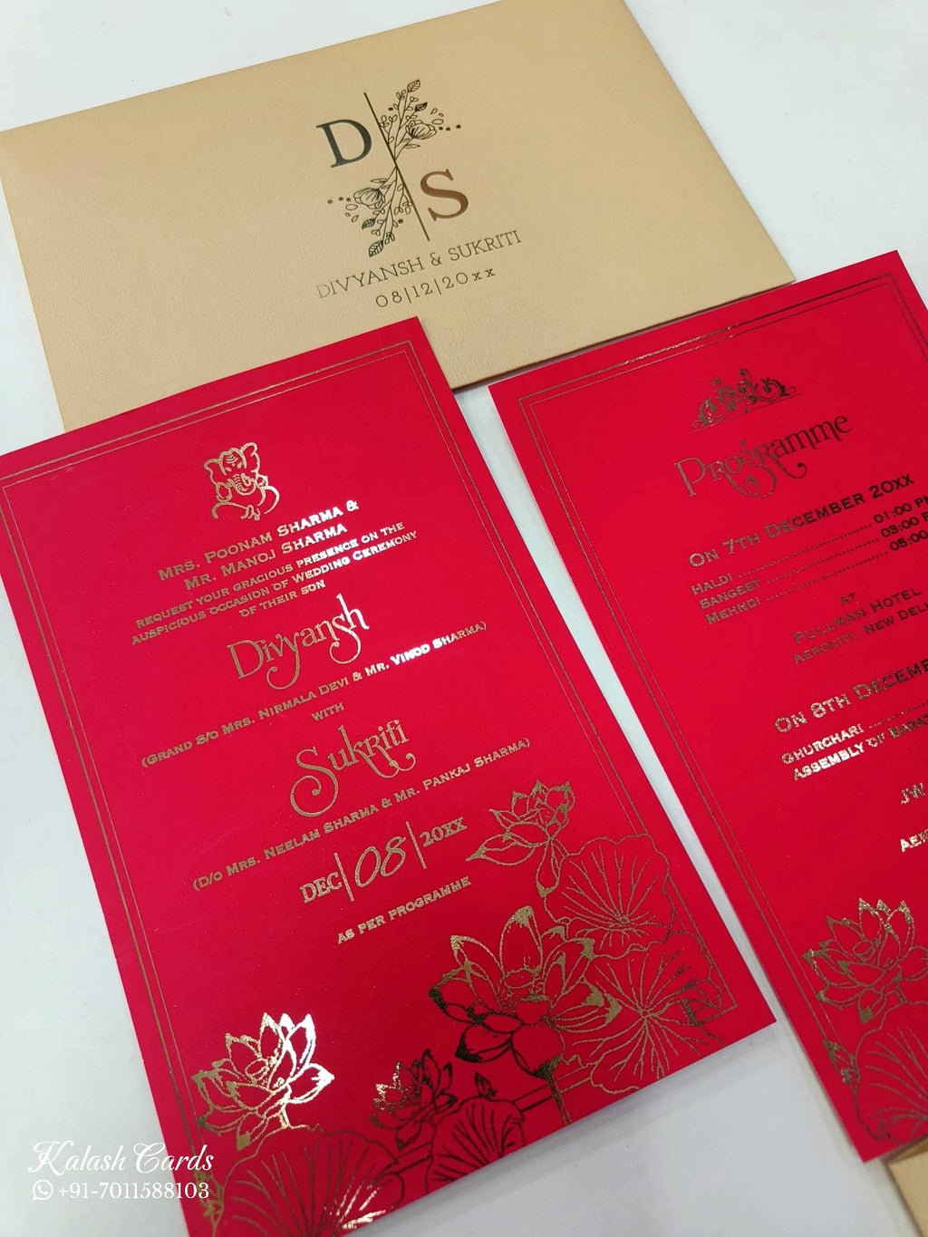 KL1054-1 Floral Theme Gold Leaf Premium Wedding Card (2 Page)
