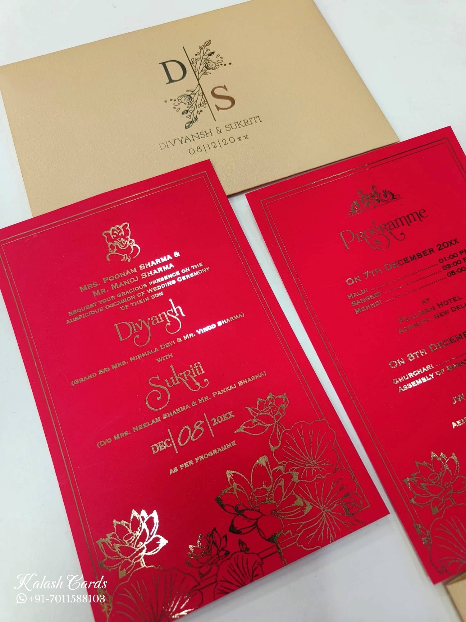 KL1054-1 Floral Theme Gold Leaf Premium Wedding Card (2 Page)