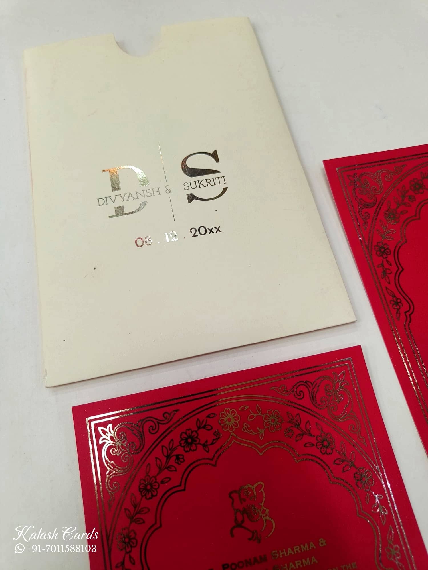 KL1055-1 Floral Theme Gold Leaf Premium Wedding Card (2 Page)