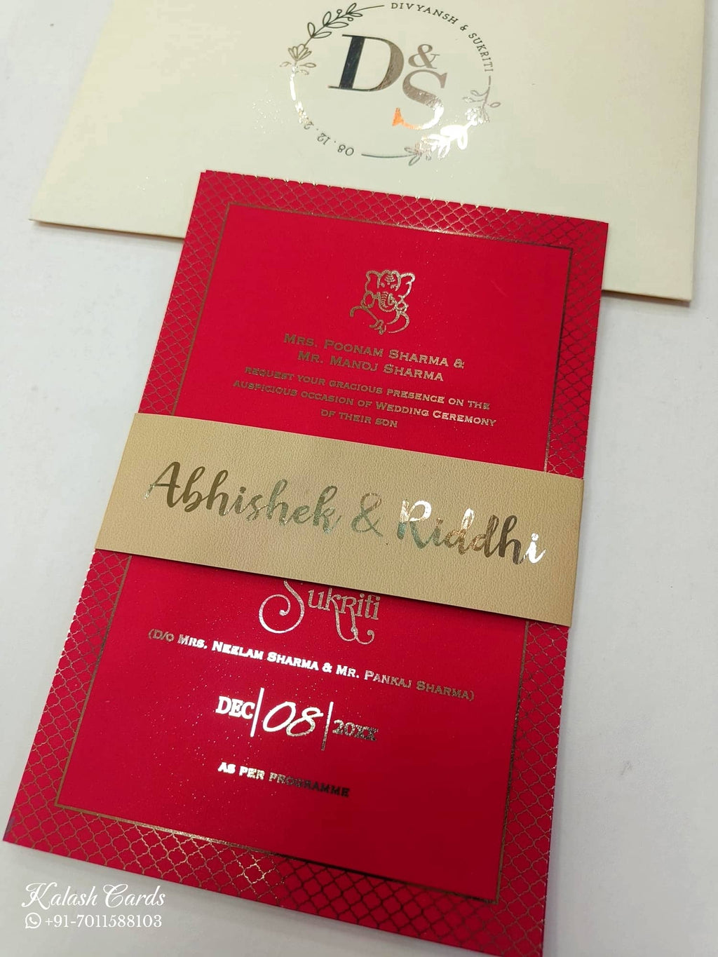 KL1056-1 Floral Theme Gold Leaf Premium Wedding Card (2 Page)