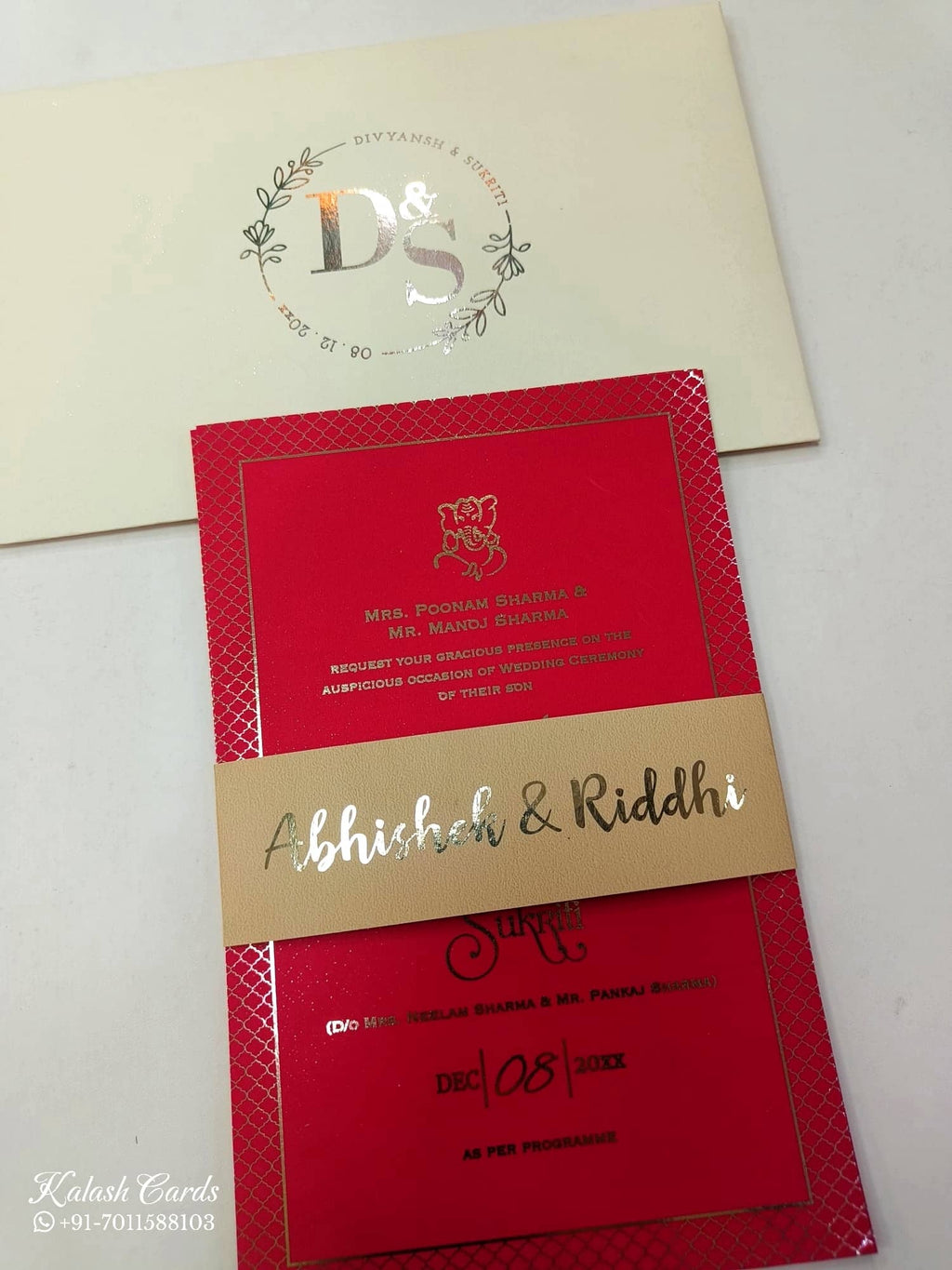 KL1056-1 Floral Theme Gold Leaf Premium Wedding Card (2 Page)