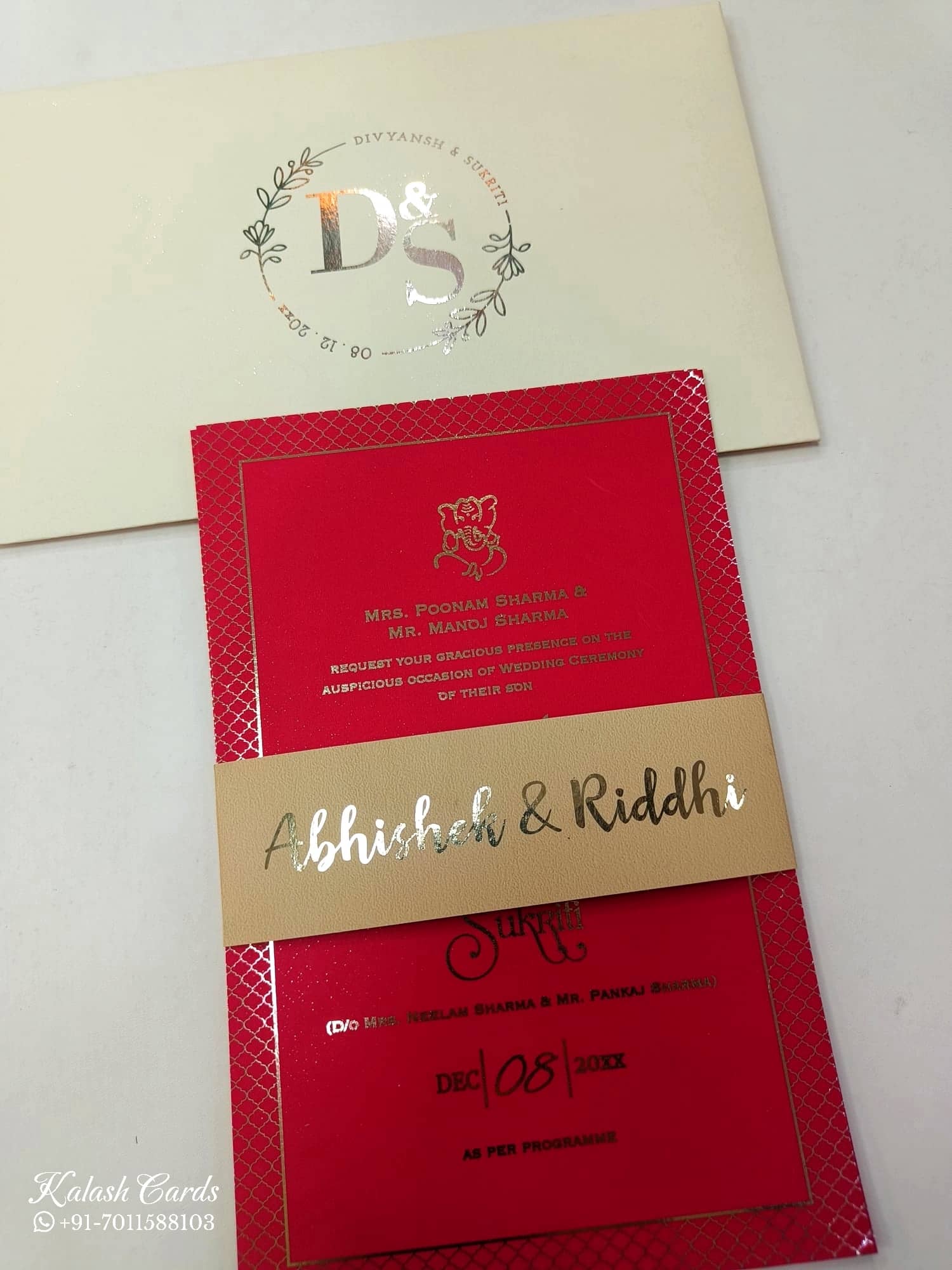 KL1056-1 Floral Theme Gold Leaf Premium Wedding Card (2 Page)