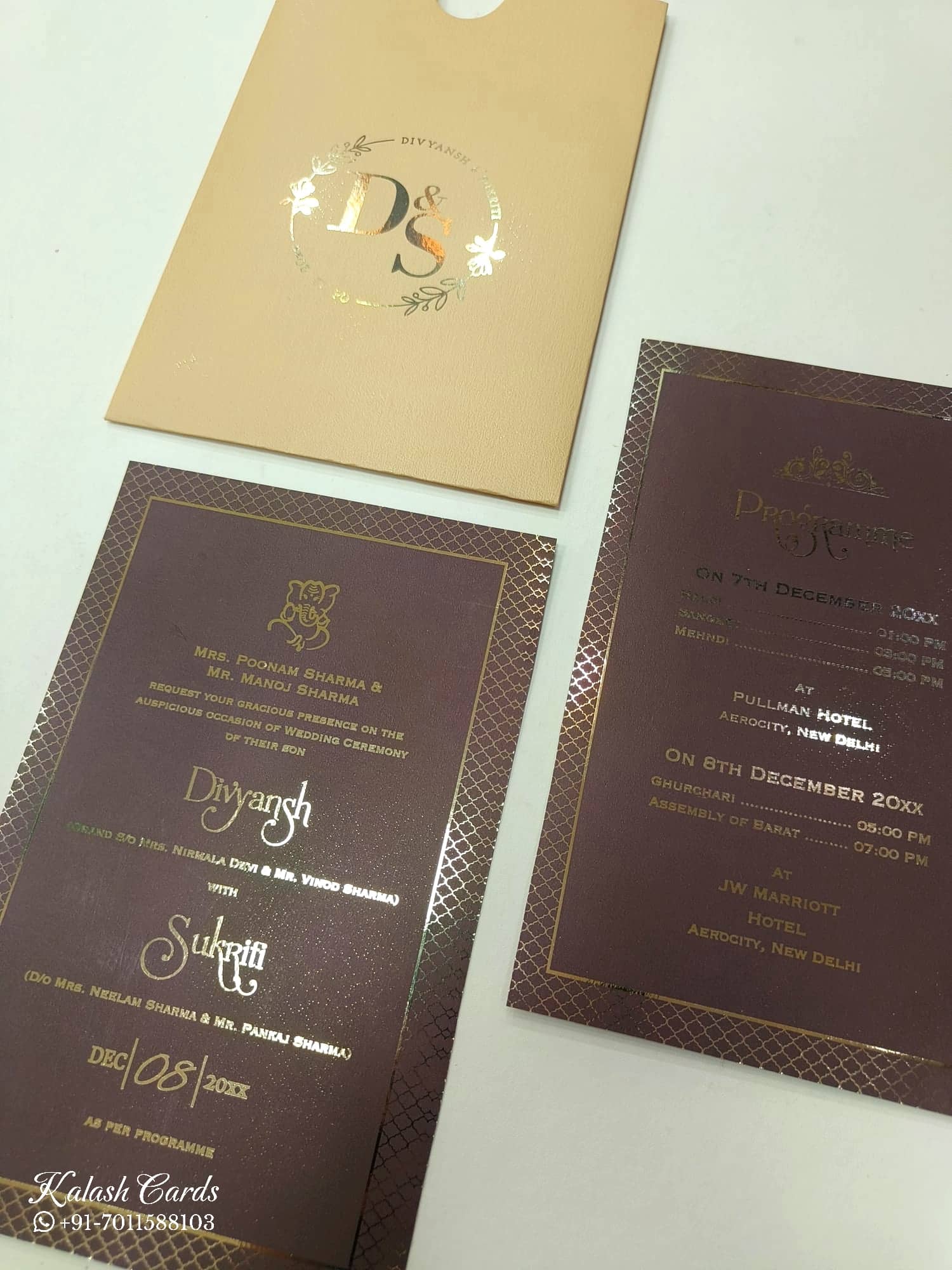 KL1056-2 Floral Theme Gold Leaf Premium Wedding Card (2 Page)