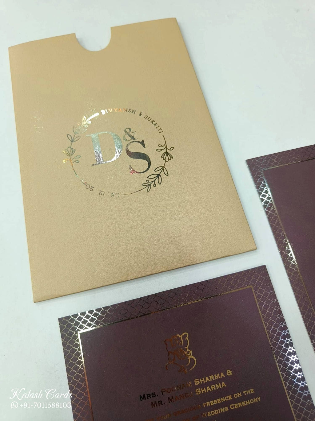 KL1056-2 Floral Theme Gold Leaf Premium Wedding Card (2 Page)
