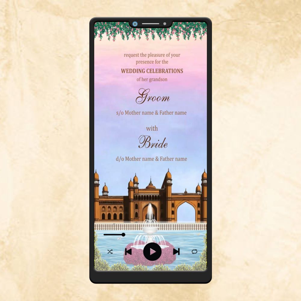 KL12 Traditional Fort Theme Premium Hindu Video Wedding Invitation-Kalash Cards