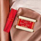 KL17 Satin Fabric Scroll Wedding Card with Box - Kalash Cards