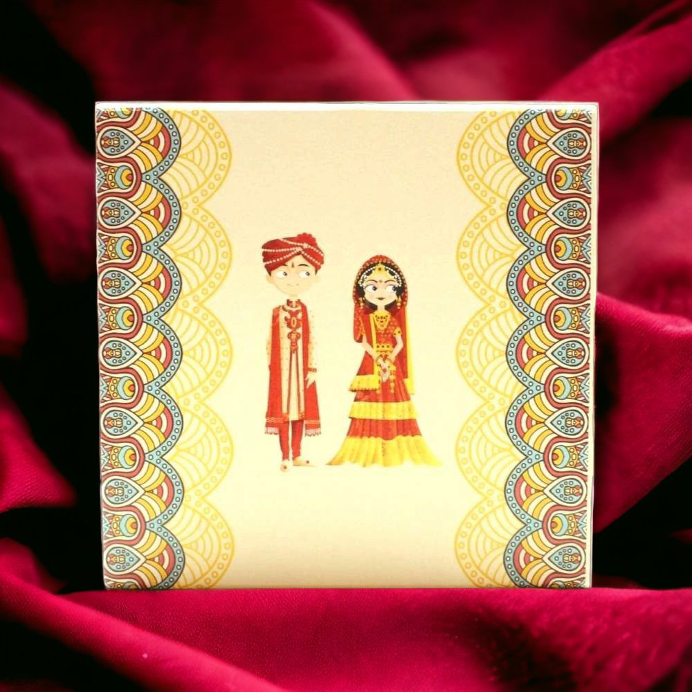 KL2006S1B Designer Cardboard Wedding Invitation Box with 2 Printed Card Inserts (2 Jars) - Kalash Cards