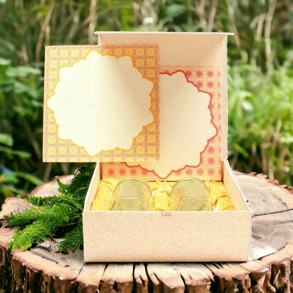 KL2030S1B Designer Cardboard Wedding Invitation Box with 2 Printed Card Inserts (2 Jars) - Kalash Cards