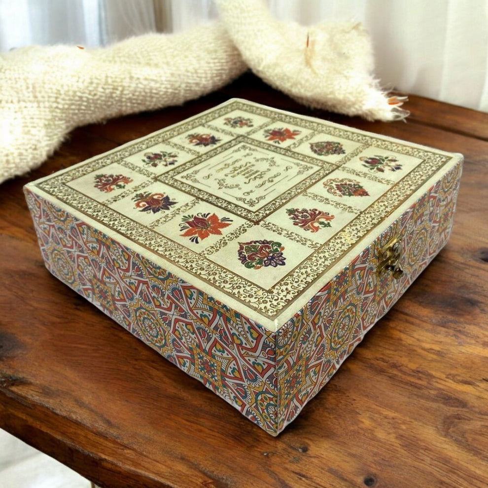 KL2044S1B Royal Pattern MDF Luxury Wedding Gift Box with 2 Printed Card Inserts (2 Jars) - Kalash Cards