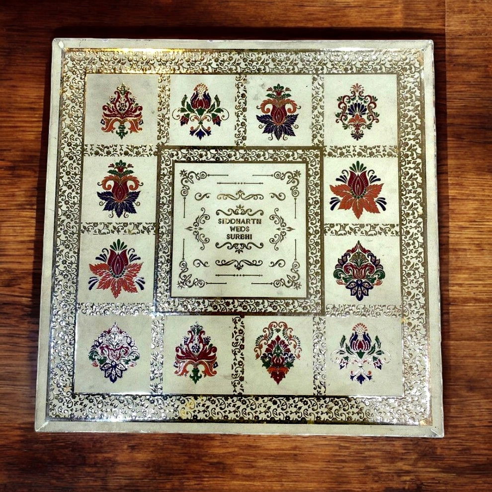 KL2044S1B Royal Pattern MDF Luxury Wedding Gift Box with 2 Printed Card Inserts (2 Jars) - Kalash Cards