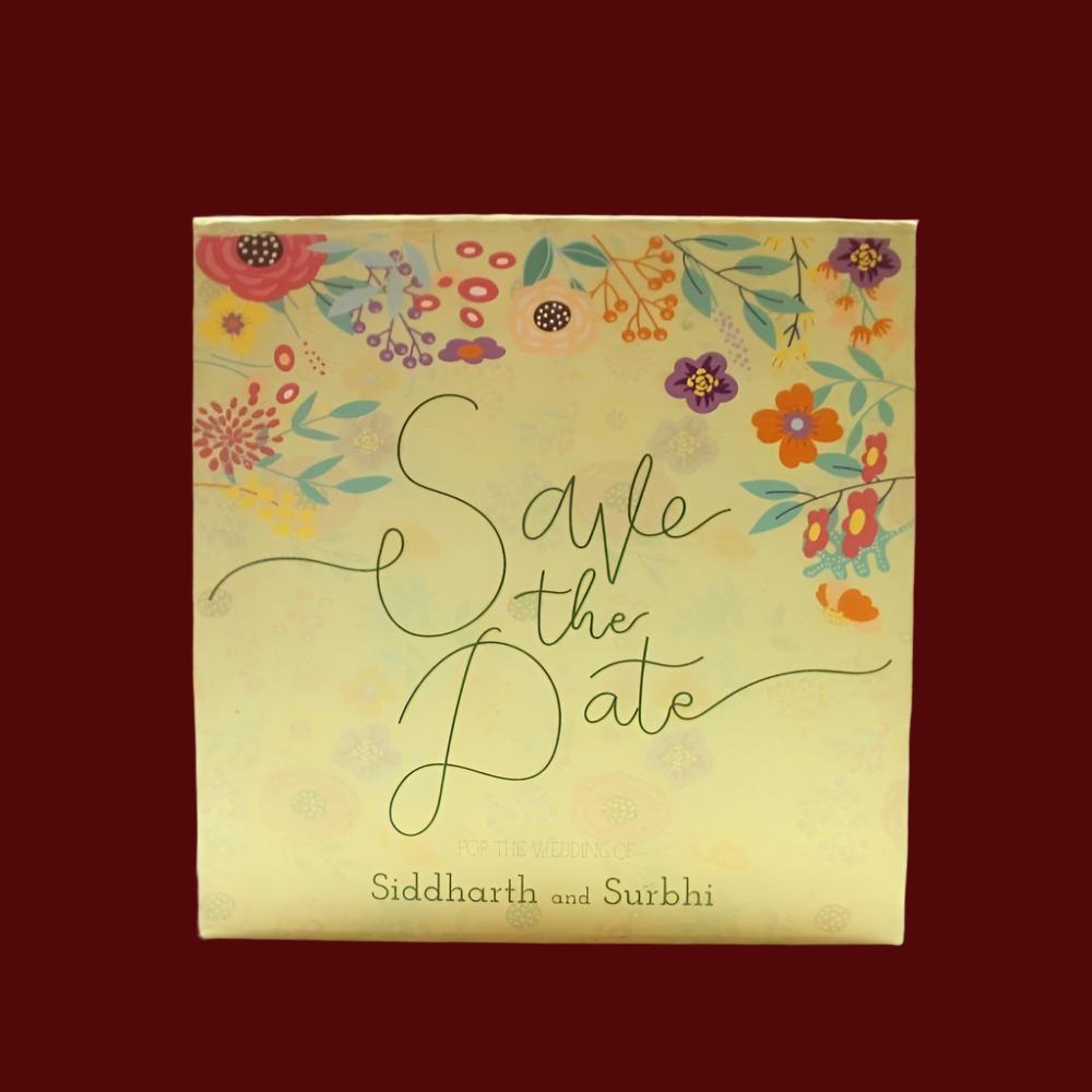 KL2045S1B Save the Date Floral Design MDF Mithai and Dry Fruit Gift Box with 2 Card Inserts - Kalash Cards