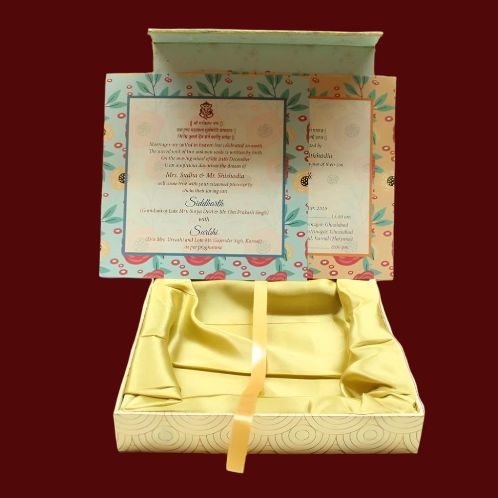 KL2045S1B Save the Date Floral Design MDF Mithai and Dry Fruit Gift Box with 2 Card Inserts - Kalash Cards