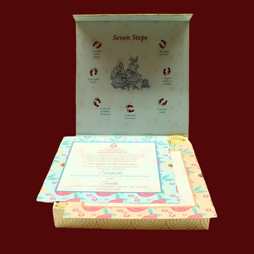 KL2045S1B Save the Date Floral Design MDF Mithai and Dry Fruit Gift Box with 2 Card Inserts - Kalash Cards