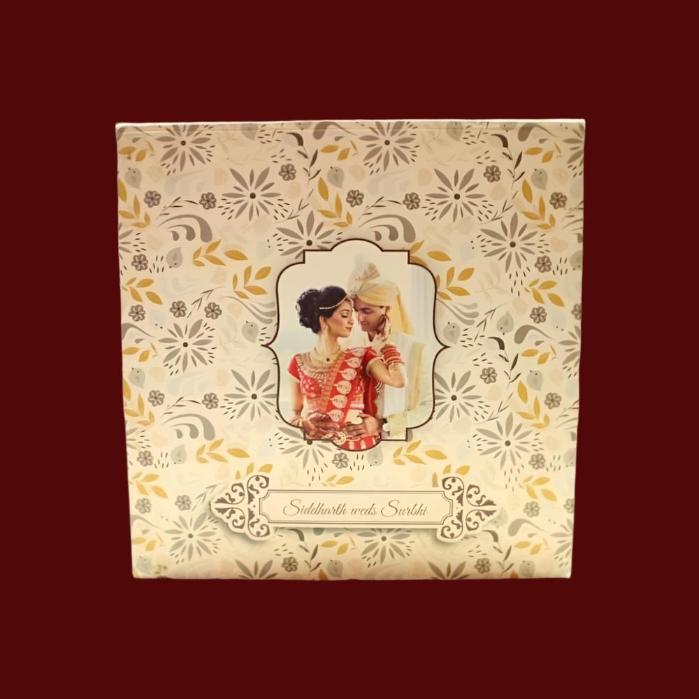 KL2053S1B Customised Photo Floral Design MDF Mithai and Dry Fruit Gift Box with 2 Card Inserts - Kalash Cards