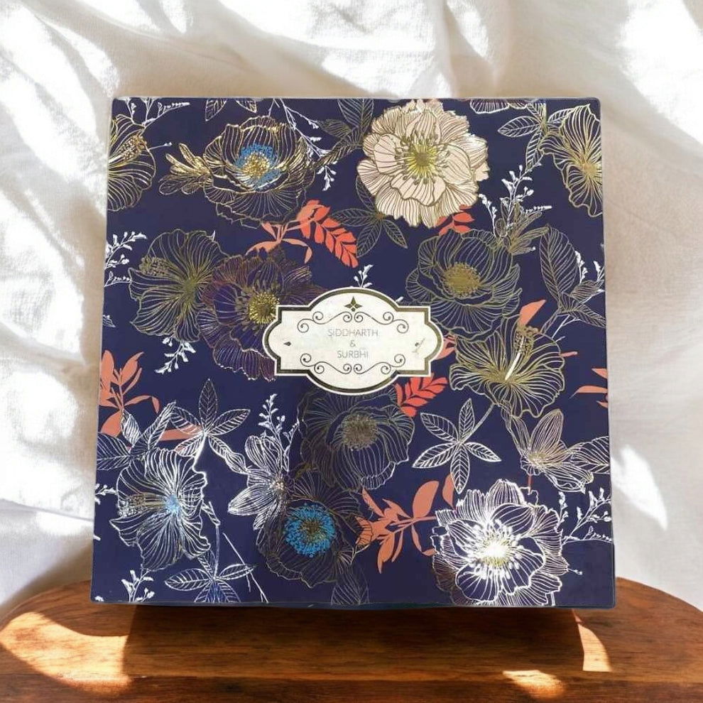KL2061S1B Floral Design MDF Dry Fruit Gift Box with 2 Card Inserts (2 Jars) - Kalash Cards
