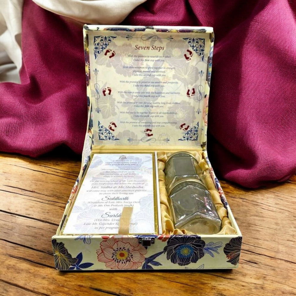 KL2061S1B Floral Design MDF Dry Fruit Gift Box with 2 Card Inserts (2 Jars) - Kalash Cards