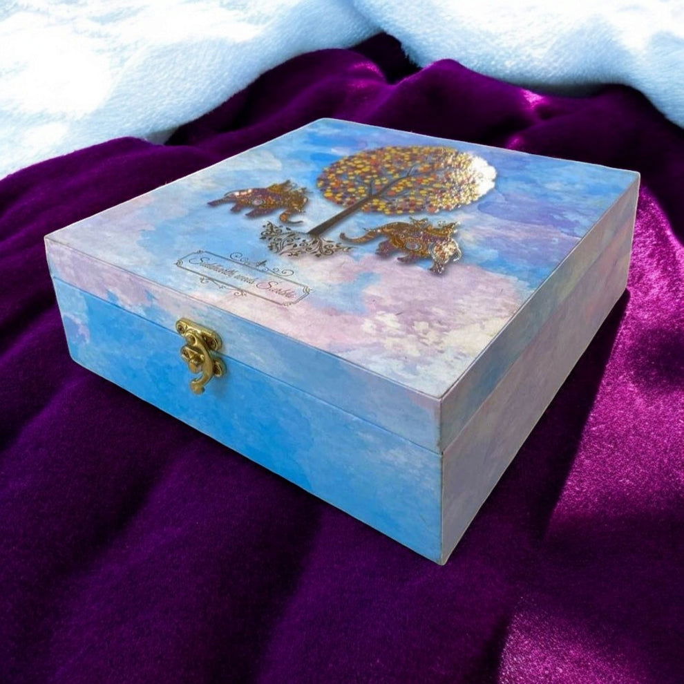 KL2065S1B Royal Elephant Design MDF Luxury Wedding Gift Box with 2 Printed Card Inserts (2 Jars) - Kalash Cards