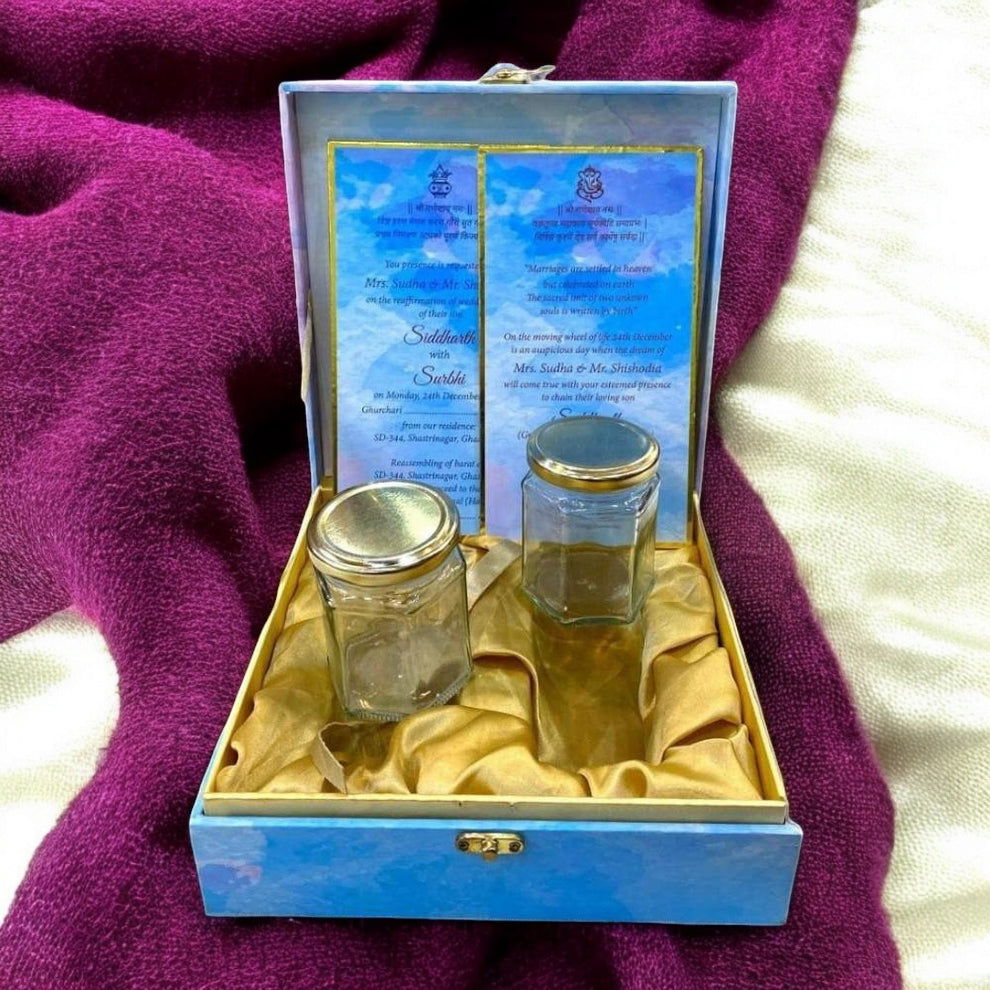 KL2065S1B Royal Elephant Design MDF Luxury Wedding Gift Box with 2 Printed Card Inserts (2 Jars) - Kalash Cards