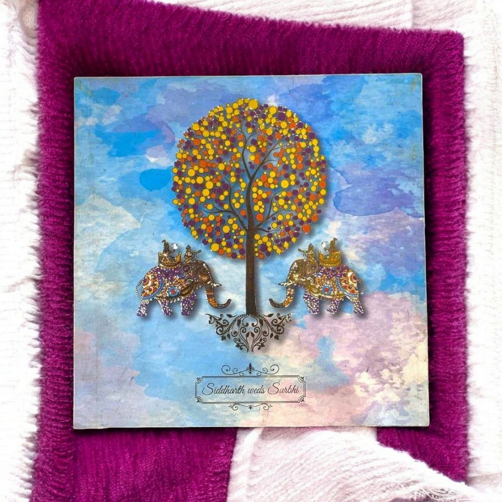 KL2065S1B Royal Elephant Design MDF Luxury Wedding Gift Box with 2 Printed Card Inserts (2 Jars) - Kalash Cards