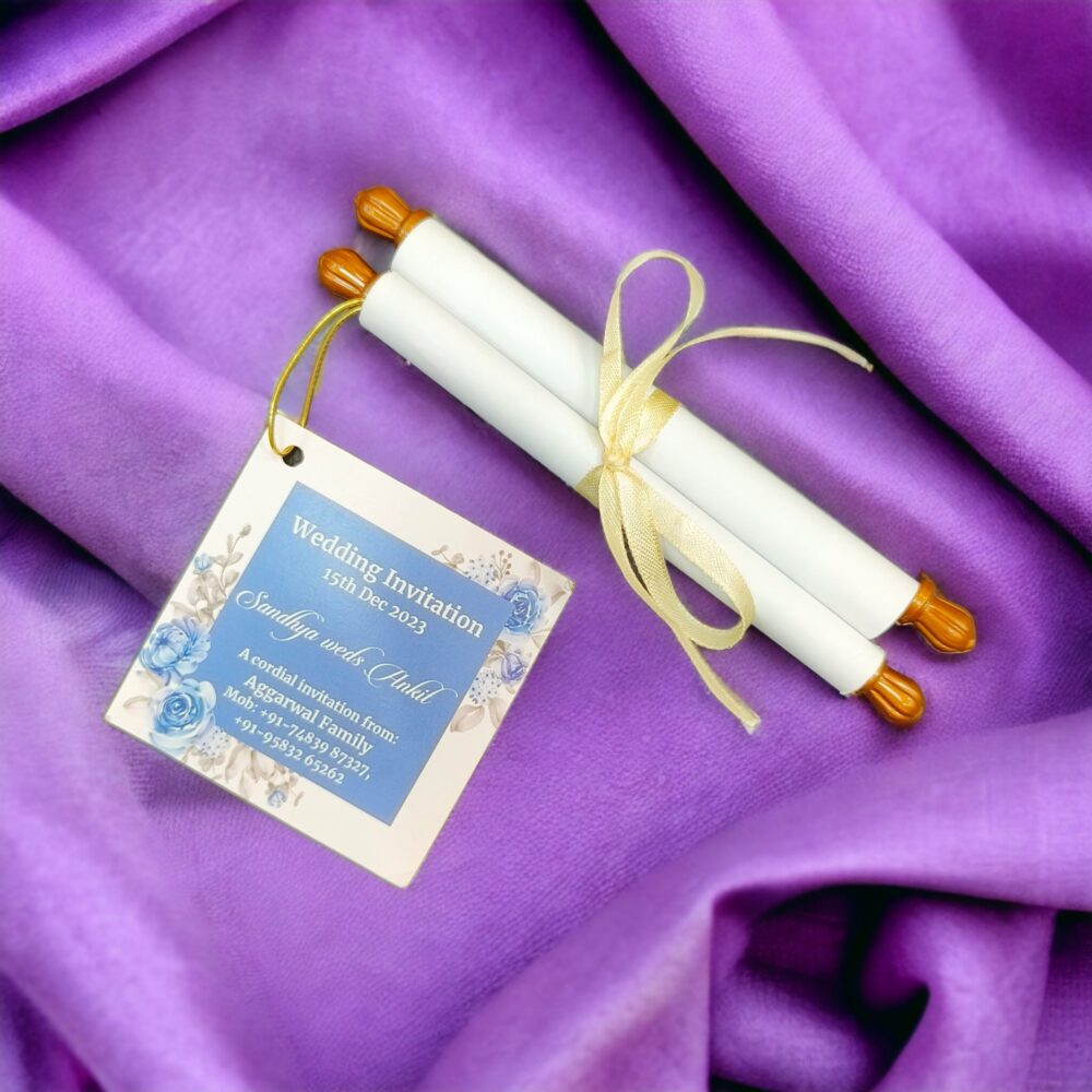 KL2091 Paper Scroll Wedding Card with Tag - Kalash Cards