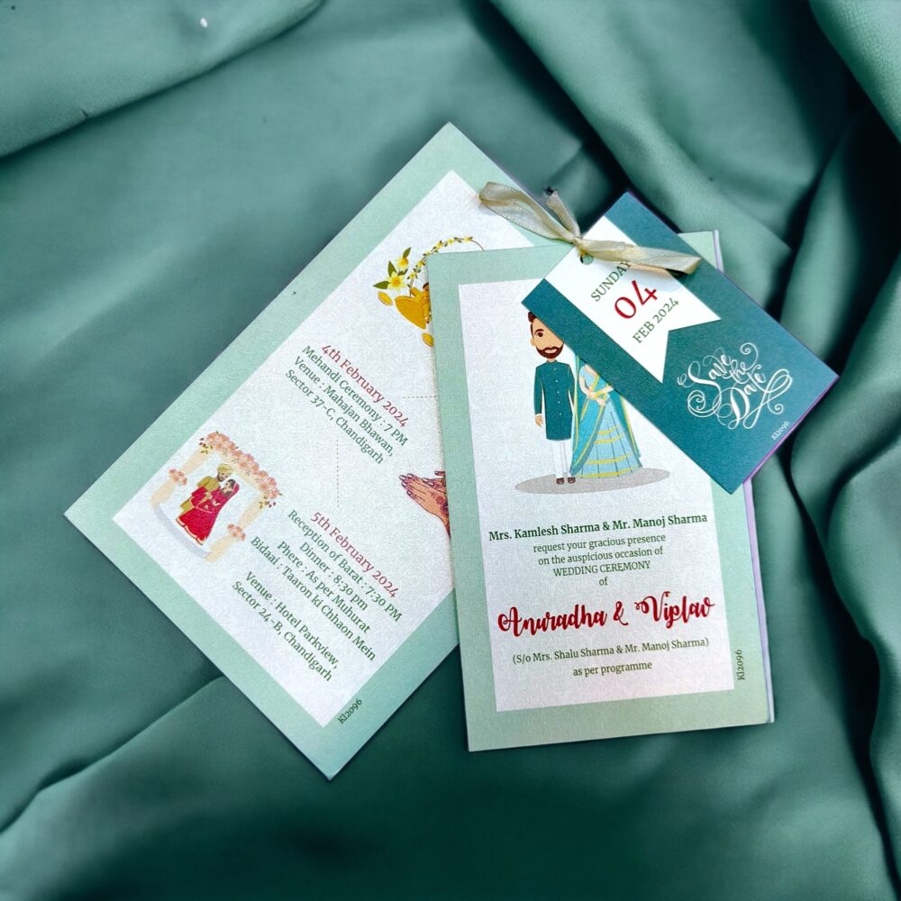 KL2096R Luxury Paper Wedding Card with Tag and Ribbon - Kalash Cards