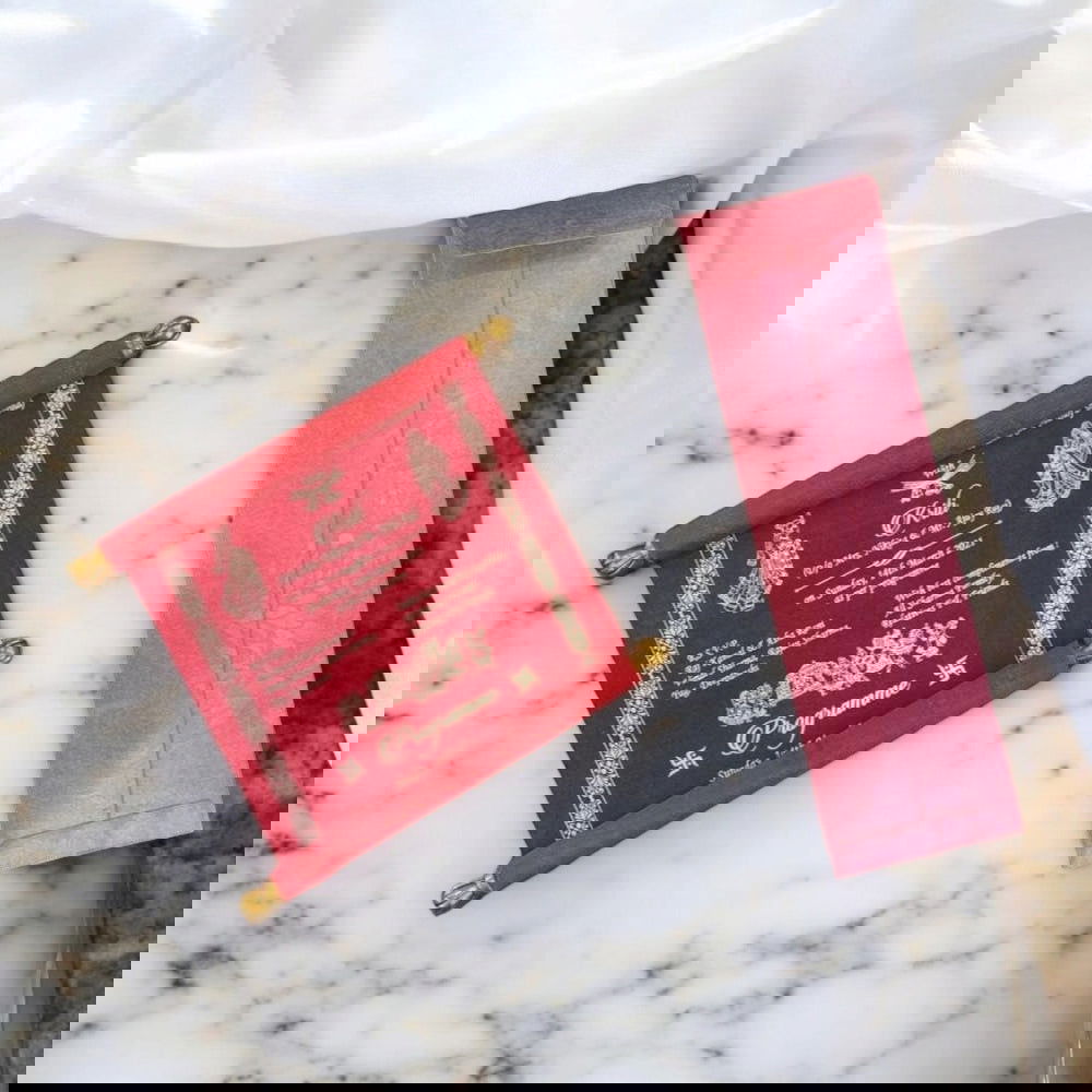 KL20 Velvet Fabric Scroll Wedding Card with Box - Kalash Cards