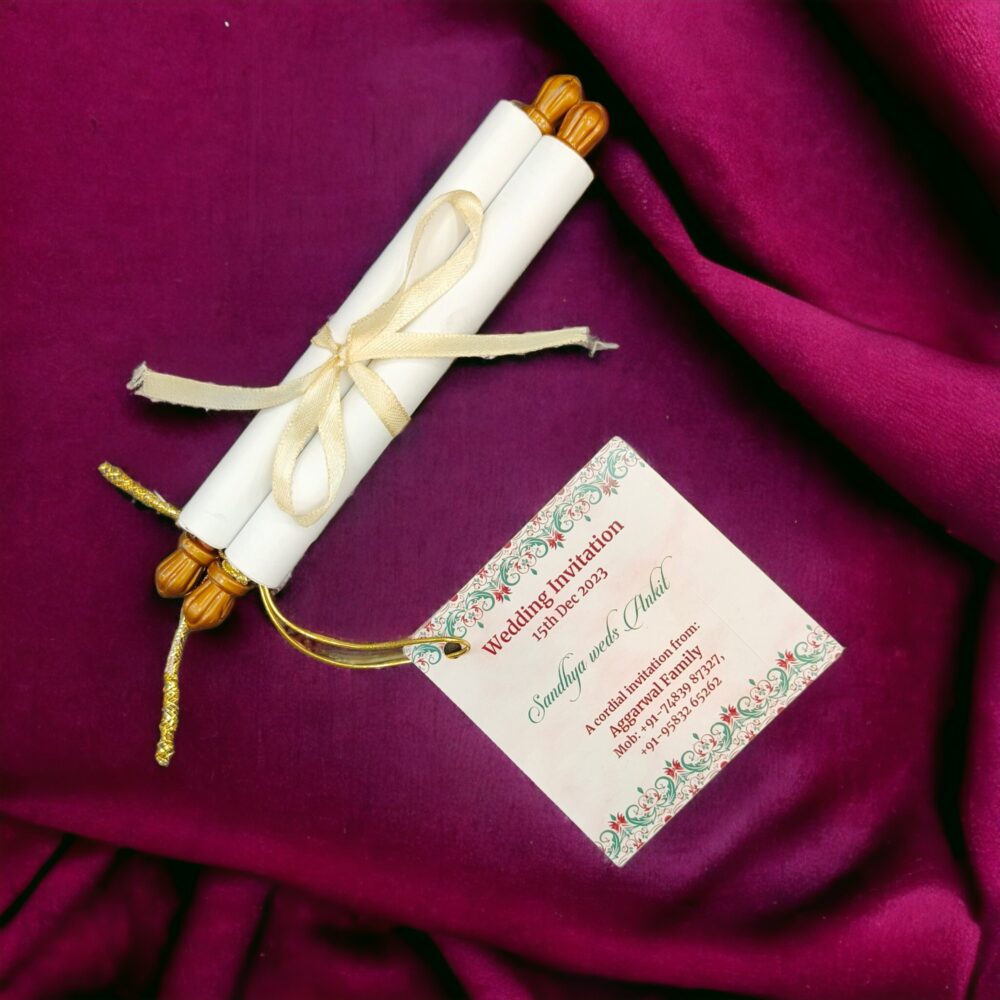 KL2102 Paper Scroll Wedding Card with Tag - Kalash Cards