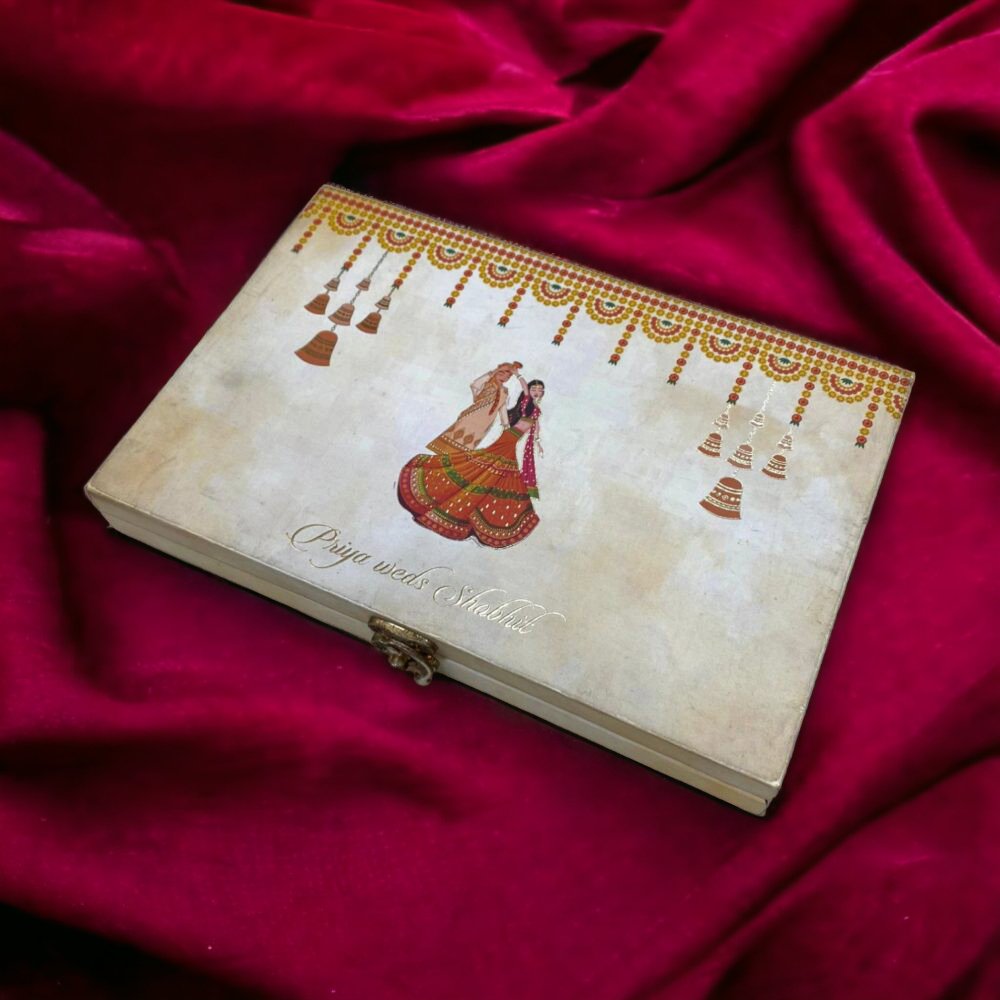 KL2105 MDF Box Type Wedding Card with 2 Thick Inserts - Kalash Cards