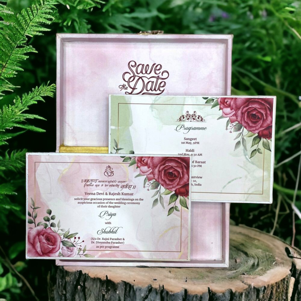 KL2106 MDF Box Type Wedding Card with 2 Thick Inserts - Kalash Cards