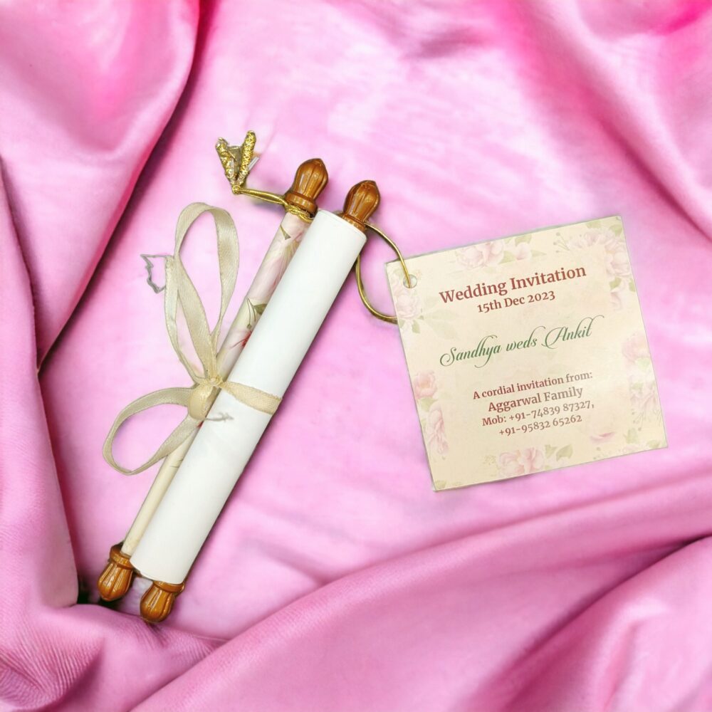 KL2107 Paper Scroll Wedding Card with Tag - Kalash Cards
